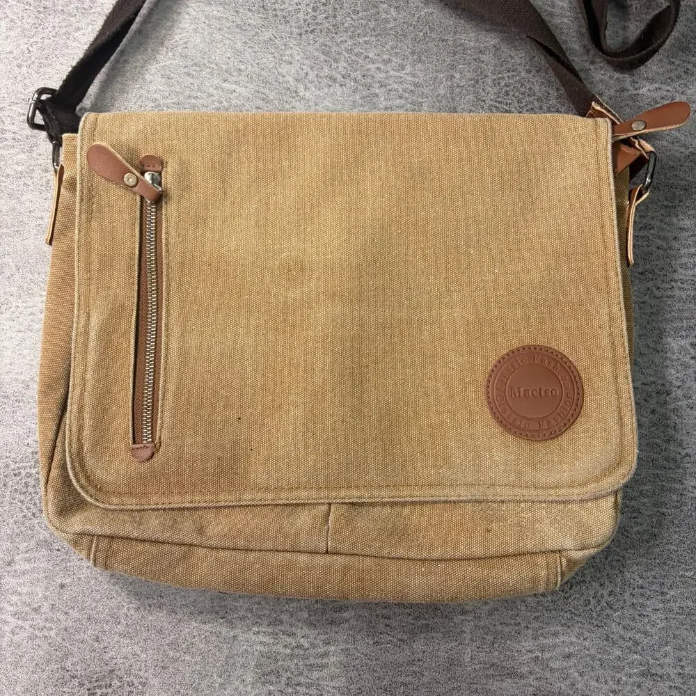 Tan Canvas Crossbody Messenger Bag